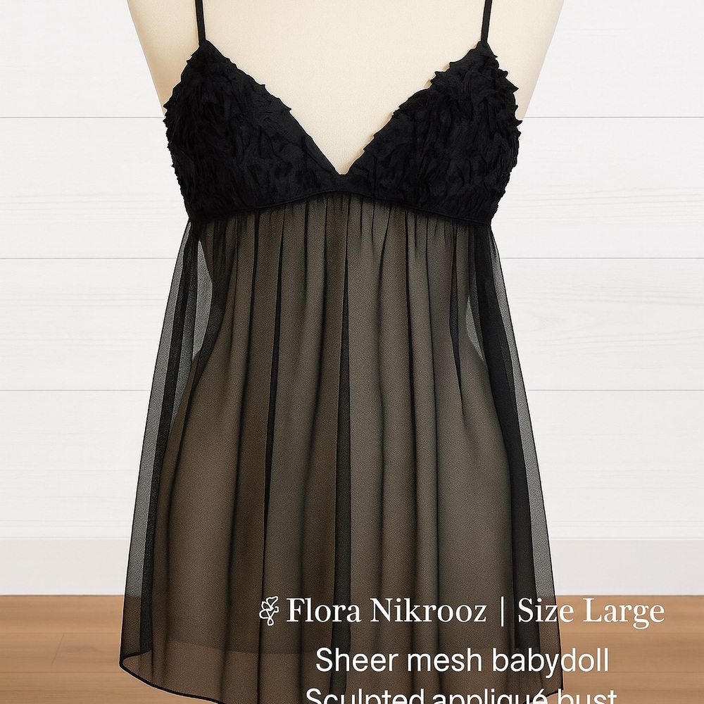 Flora Nikrooz Black Sheer Mesh Babydoll L | Sculpted Bust